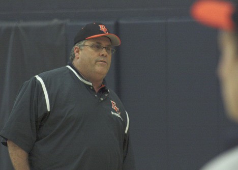 Eastside Catholic's new baseball coach Kurt Boyd talks to his team earlier this week.