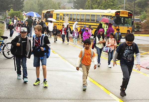 Students from Discovery Elementary School in Sammamish filed in Tuesday morning around 9 a.m. for the first day of school. Discovery Elementary is within the Issaquah School District.