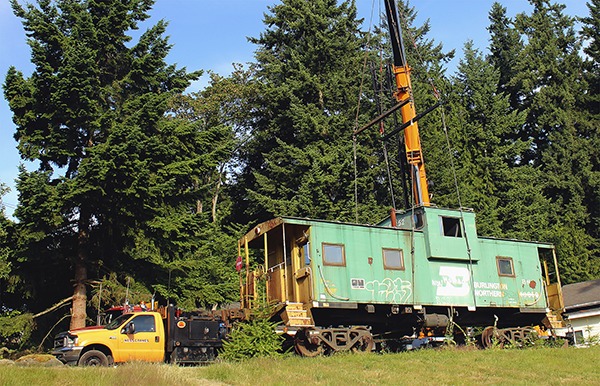 Ness & Campbell Crane crews removed the 1969 Burlington Northern Railroad steel caboose June 15