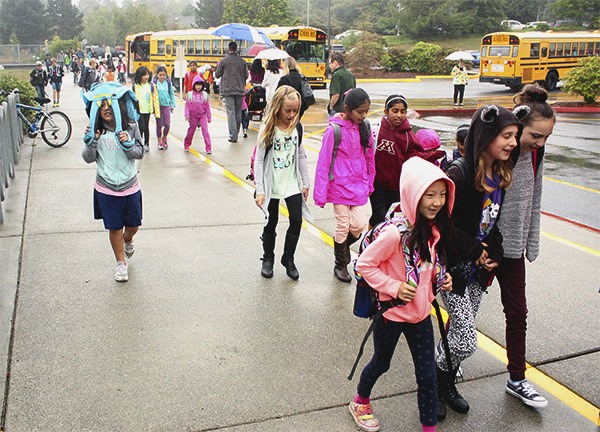 Students at Discovery Elementary School in Sammamish walked back onto campus Sept. 1