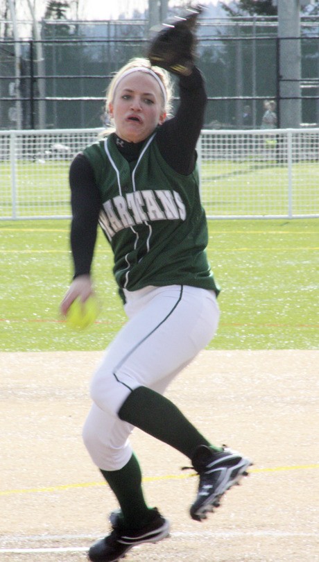 Lauren Richards sets to release a pitch for Skyline earlier this week against Bellevue.