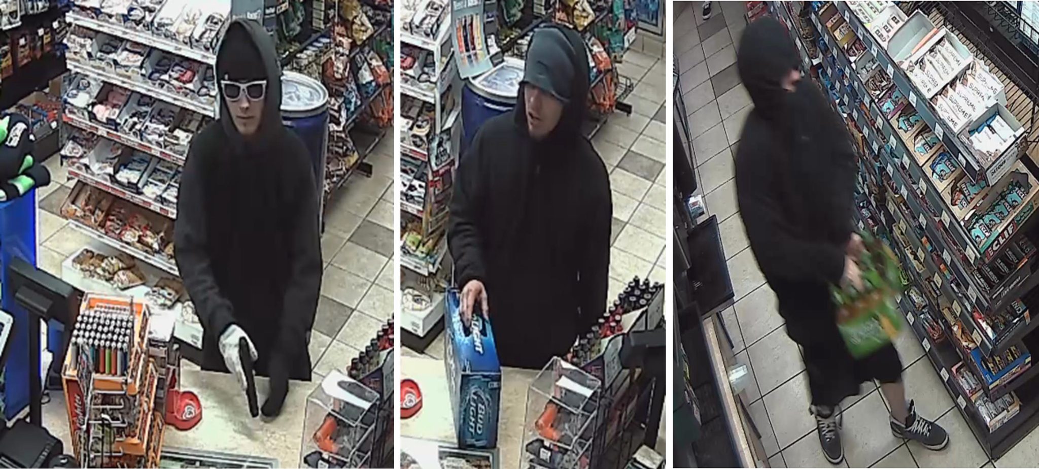 This video footage shows three suspects robbing a gas station employee at gunpoint on Wednesday morning. Issaquah police are seeking the public’s assistance to identify the suspects. Photo courtesy of the city of Issaquah