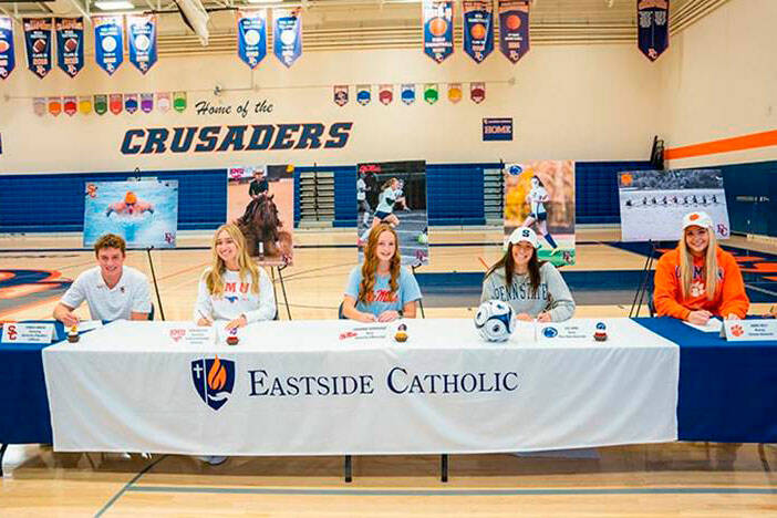 (L-R): Charlie Arnold, Siena Krueger, Alex Schoenstadt, Ava Uribe, Emmie Kelly (courtesy of Eastside Catholic)