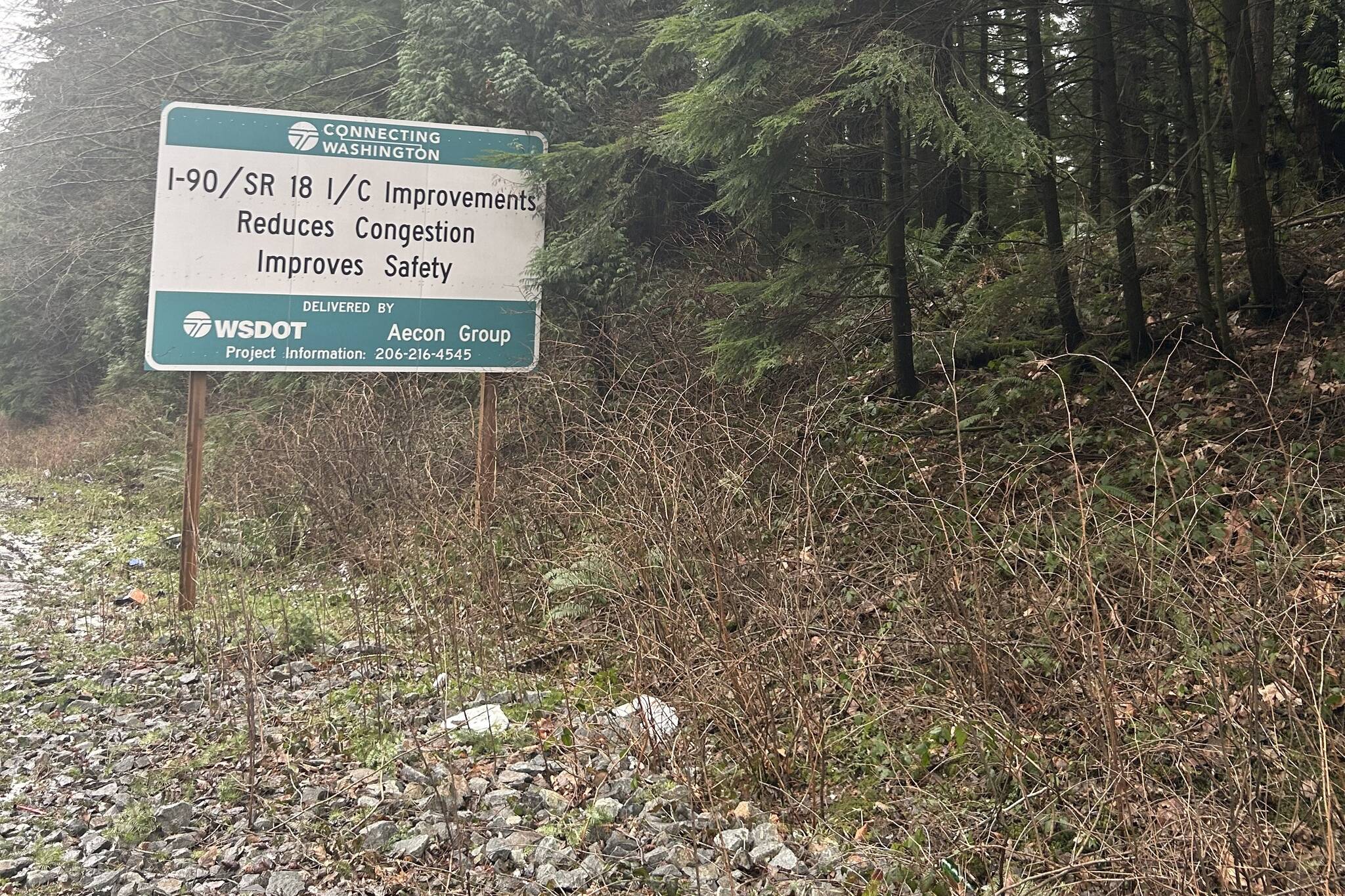 Construction sign on SR 18. (Cameron Sires/ Sound Publishing)